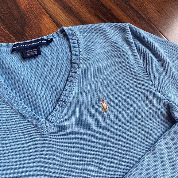 Ralph Lauren Sport 100% Knit Cotton V-Neck Sweater Flesh Pony - Picture 1 of 10